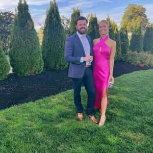 ASTR The Label Marissa Satin Halter Neck Midi Dress